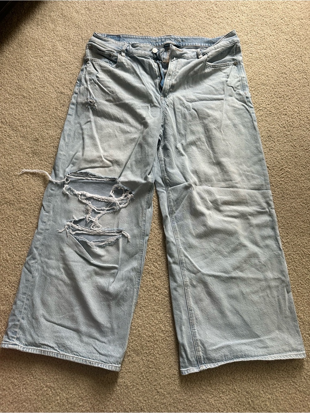 AE Light Wash Distressed Wide Leg Jeans